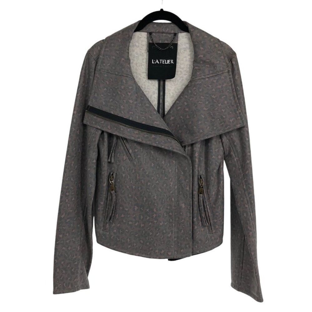 L’Aterlier leopard print faux  leather jacket ~M